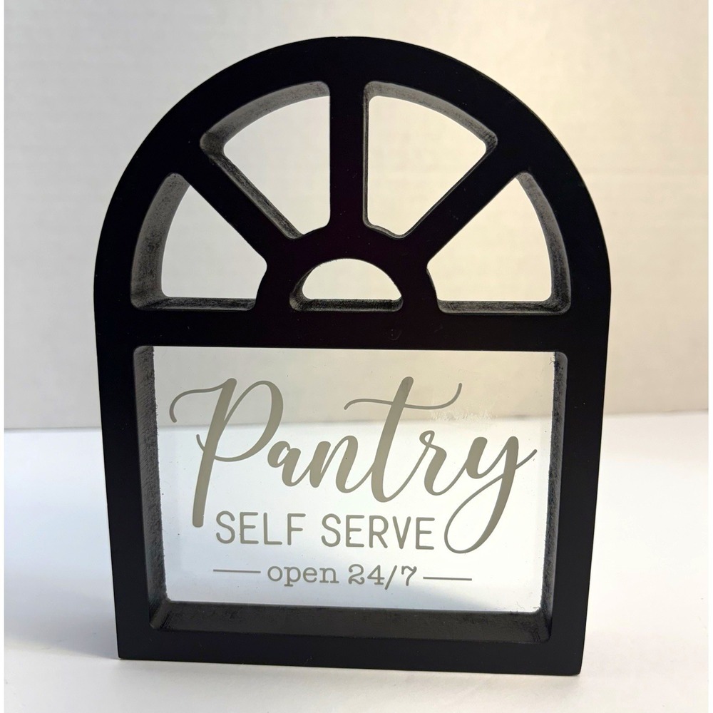 HobbyLobby Glass Wood Tabletop Pantry Self Serve Open 24/7 Arch Kitchen Sign 7x5